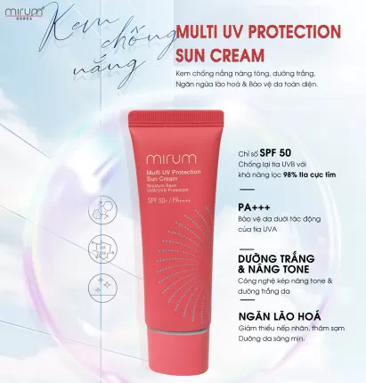 Kem chống nắng nâng tông, dưỡng trắng, ngừa lão hóa và bảo vệ da toàn diệnMirum 50ml – Mirum Multi UV Protection Sun Cream SPF 50+/PA+++